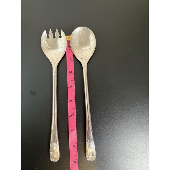 Vintage Silver Plated Serving Spoon And Salad Fork Set Made In Italy 9” Long - Picture 6 of 6
